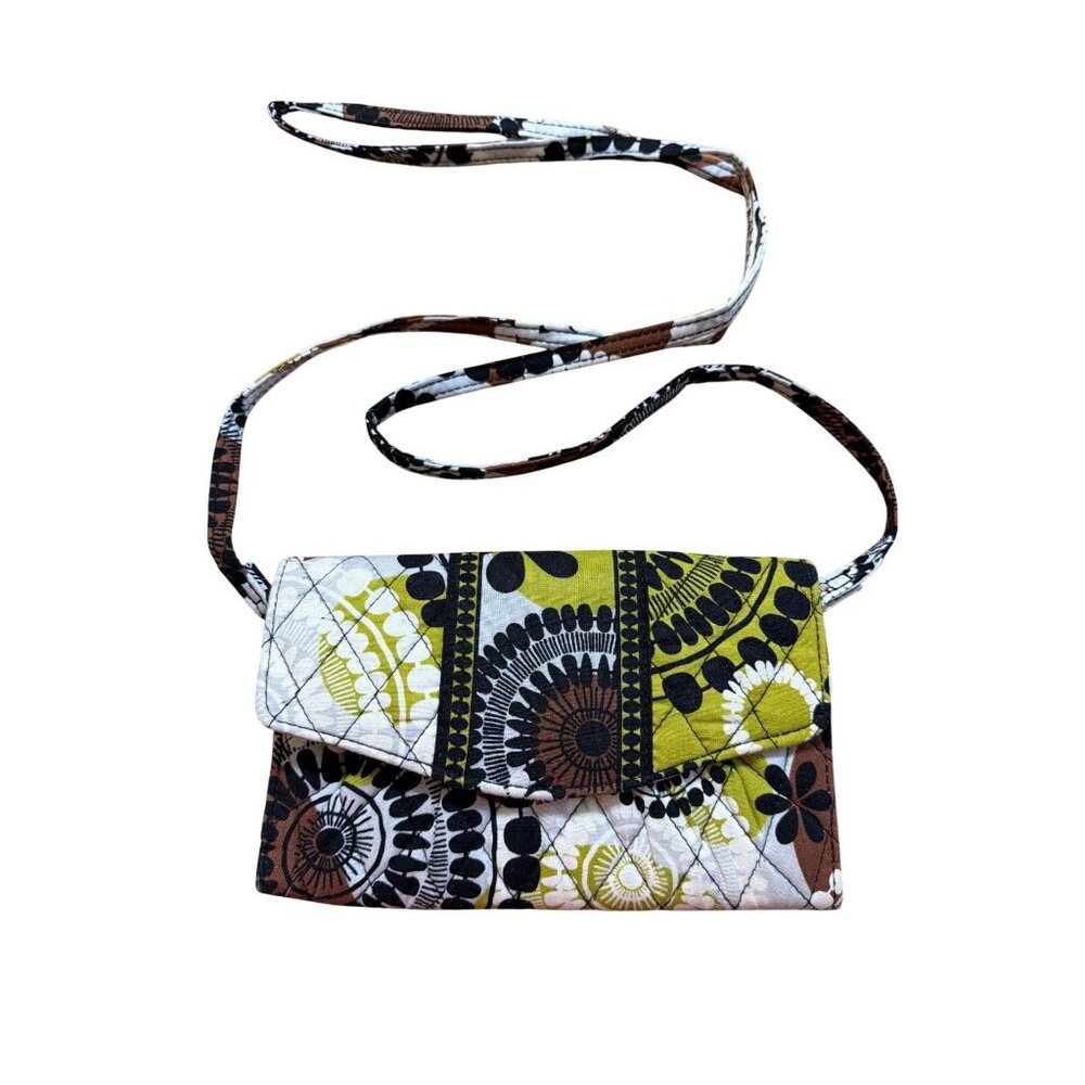 Vera Bradley Cocoa Moss Trifold All in One Crossbody Bag Removable Strap Wallet